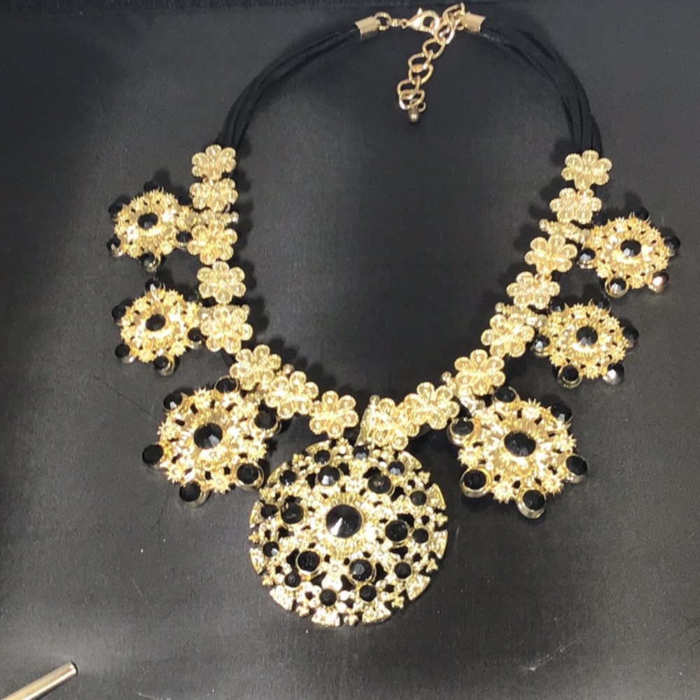 Gold and Black Filigree Medallion Necklace